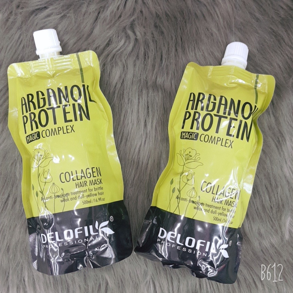 Hấp dầu Collagen Delofil Arganoil Protein siêu mượt 500ml (Túi)