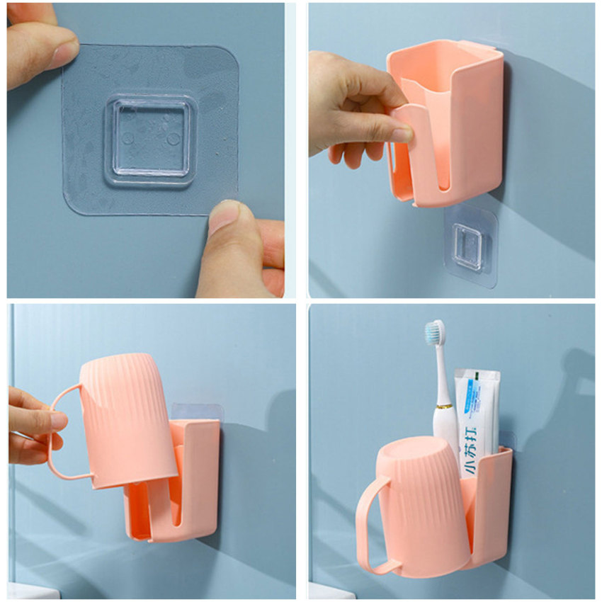 Toothbrush Shelf Tooth Cup Rack Wall-mounted Self-adhesive Drainage Rack Storage Rack Bathroom Accessories Rack Storage Supplies