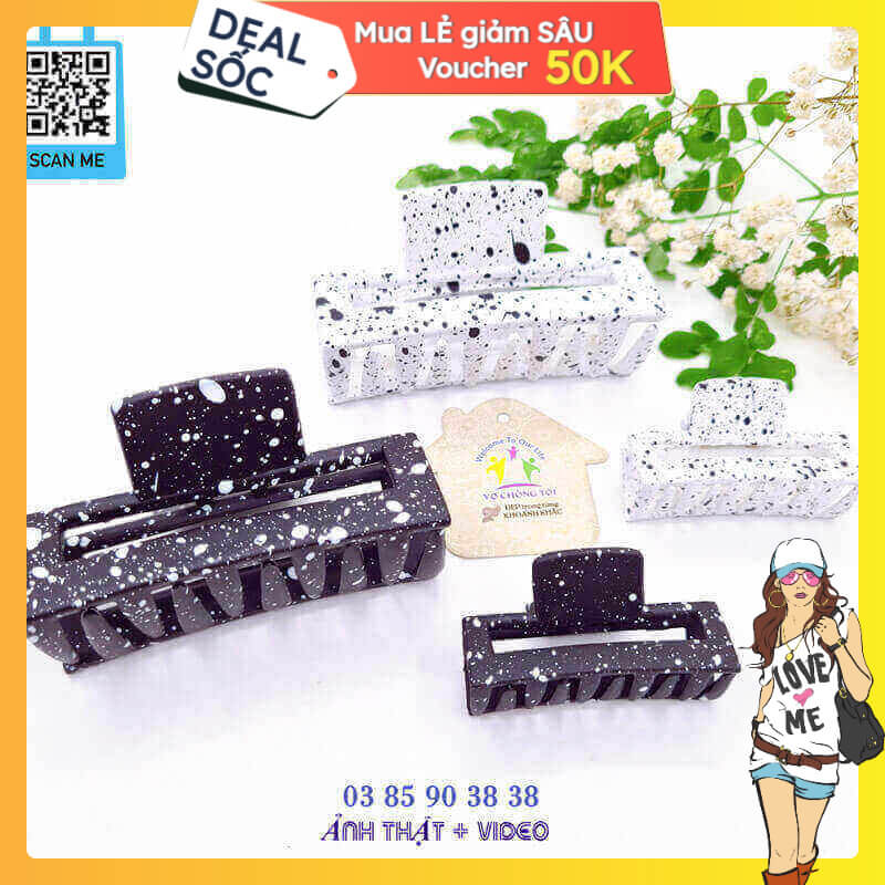 Kẹp tóc nữ hàn quốc cute, phụ kiện bé gái, gắp tóc, kẹp càng cua nhám hình chữ nhật chấm đốm bò sữa - thương hiệu Vợ Chồng Tôi