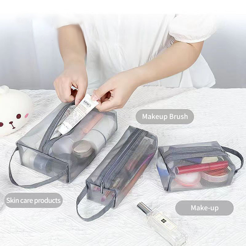 Portable Cosmetic Travel Storage Bag Mesh With Handle Organizer Storage Container