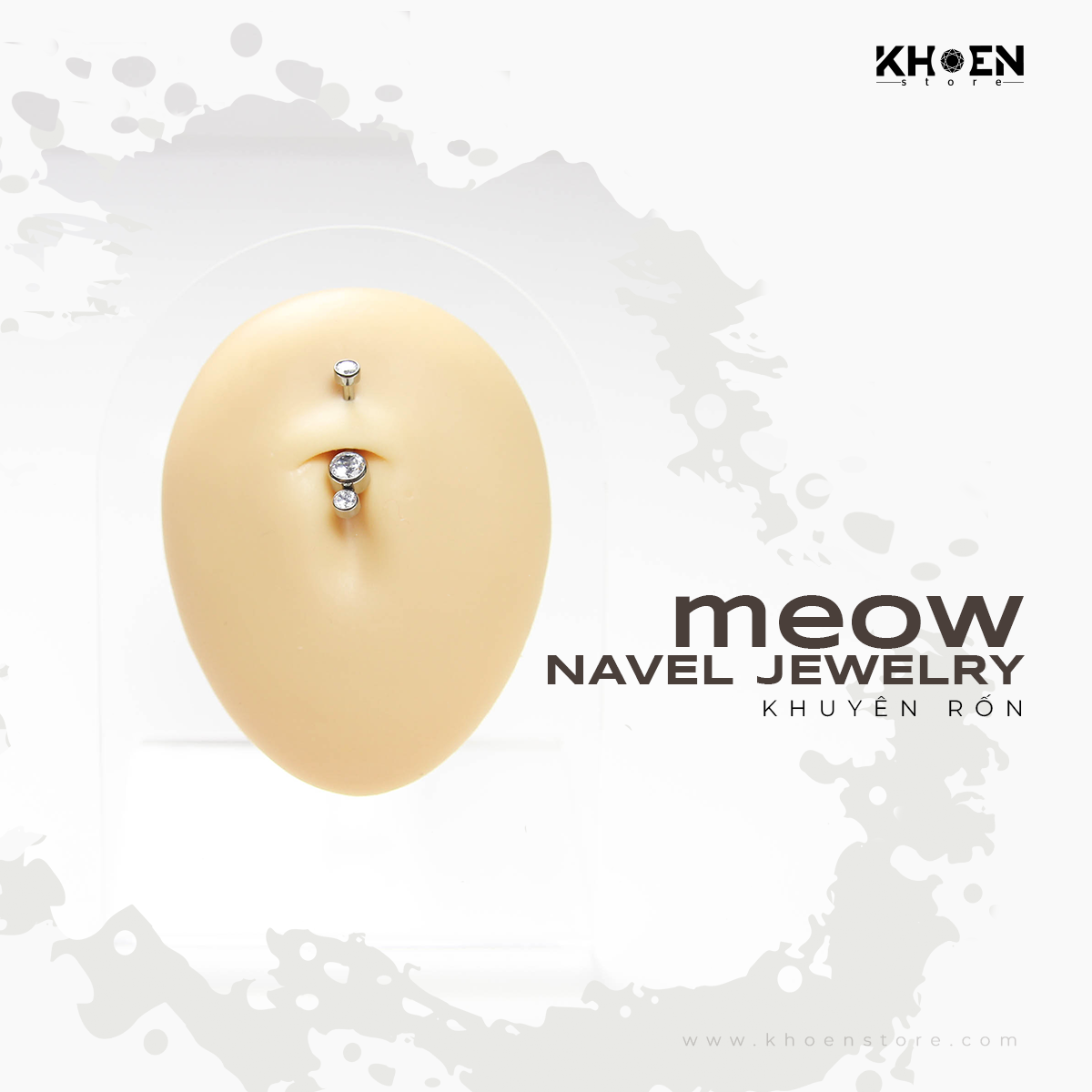 ( 1 chiếc ) Khuyên Rốn 2 hạt đá - Titan - Khoen Store