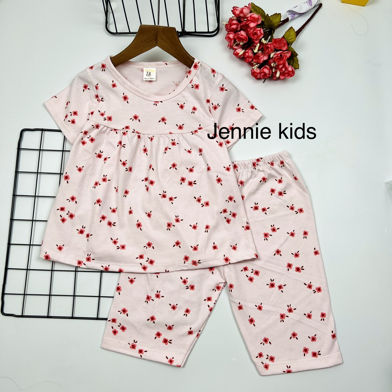 Đồ bộ bé gái, bộ bé gái ngắn tay size đại baby doll vải cotton xuất Jennie kids J468