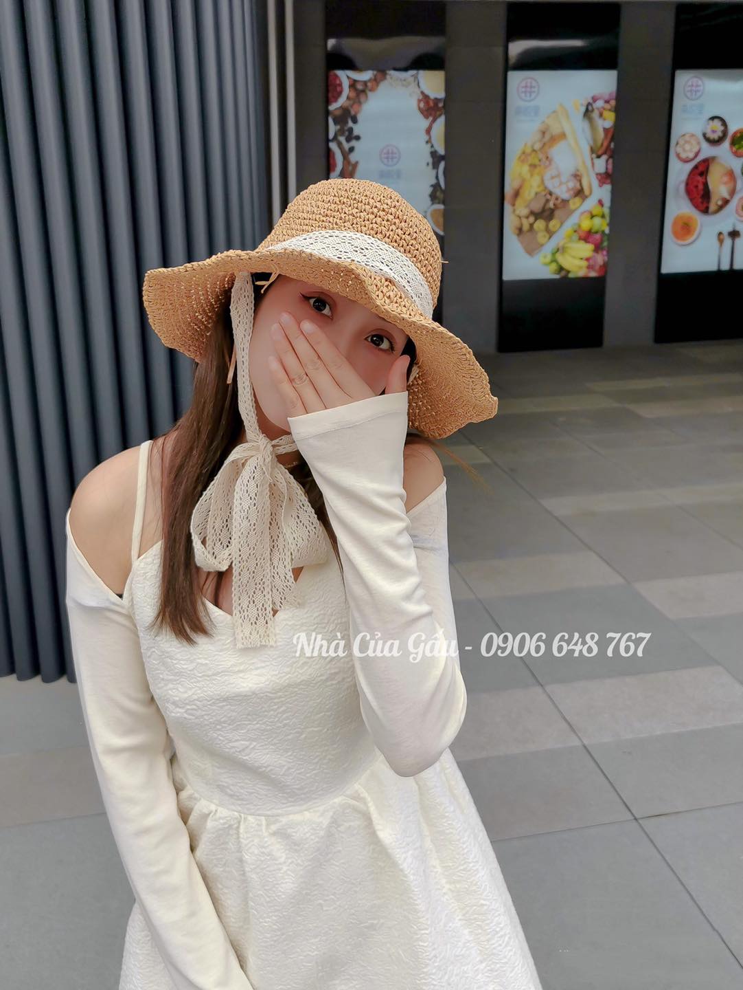 Nón cói ren cột nơ đi chơi siêu xinh