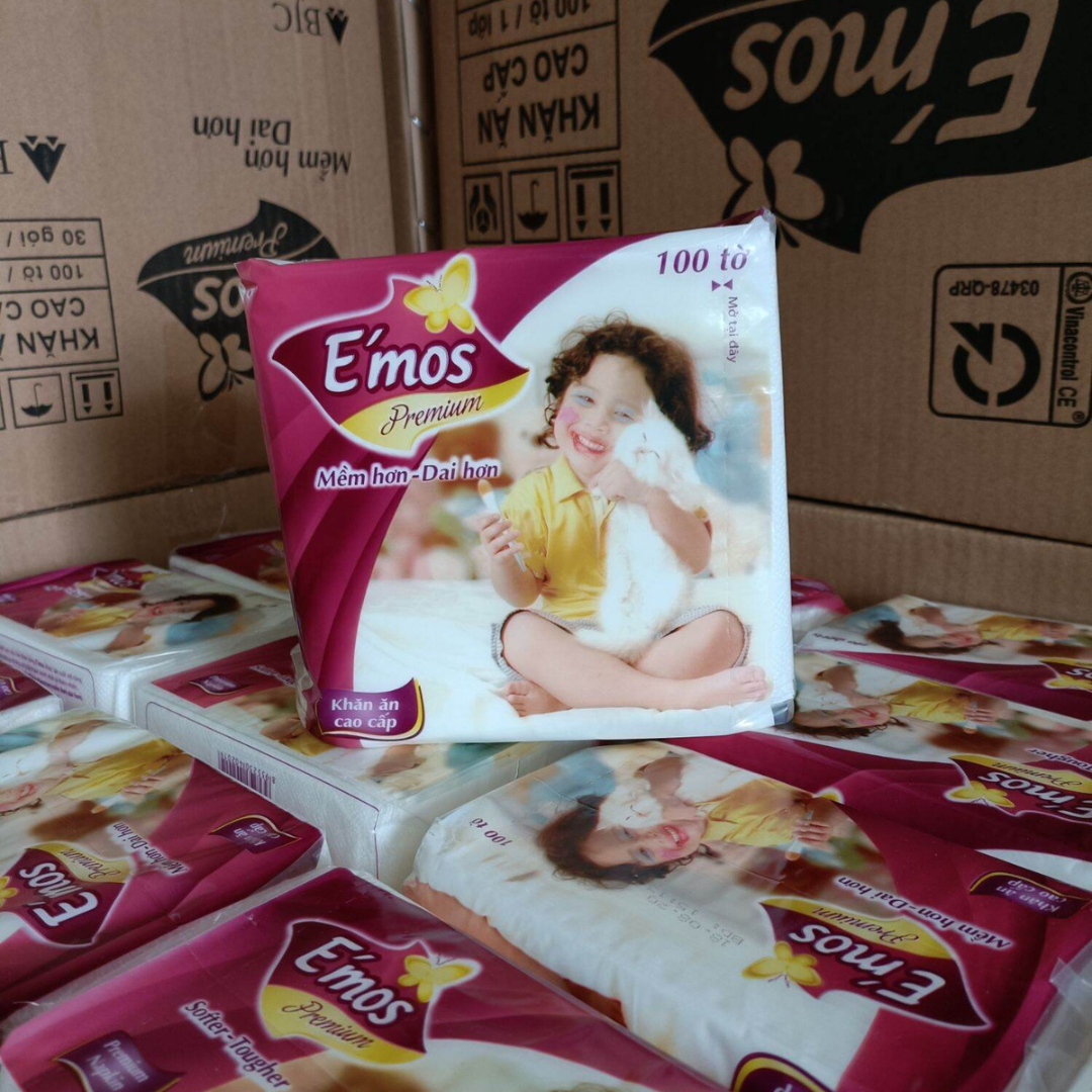 Khăn giấy vuông Emo'ss 100 tờ mềm mịn