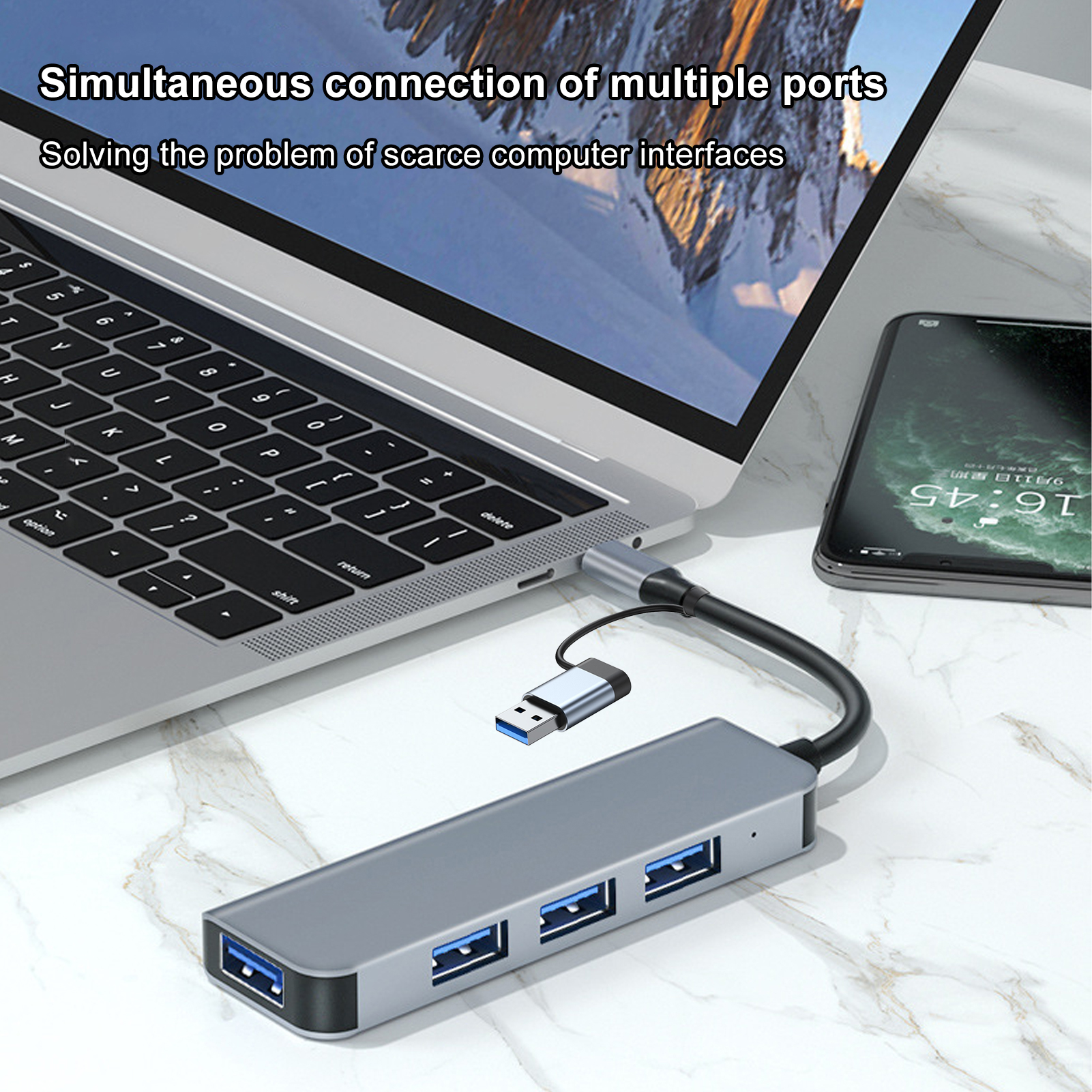 shuyuetuiwo Usb-c Docking Station Usb-c Hub for Data Relocation Fast Data Transfer Usb-c Hub for Macbook 4-port Usb3.0/type-c Docking Station High Speed 5gbps Compatible with Flash Drive