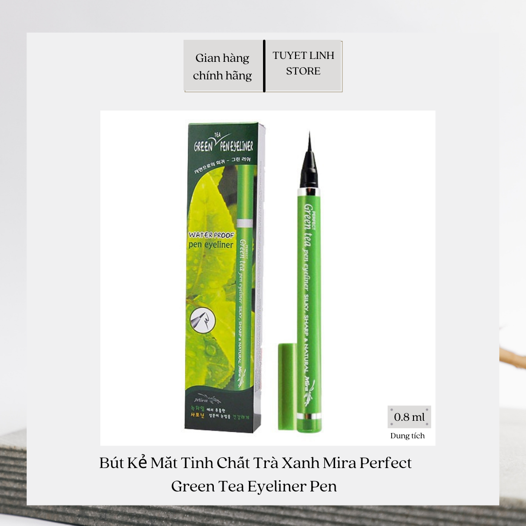 Bút Kẻ Mắt Nước Không Lem Chiết Xuất Từ Tinh Chất Trà Xanh Mira Perfect Green Tea Pen Eyeliner Pen Waterproof Long Lasting Black Liquid Eye Liner Pencil Makeup Natural Magic Eyeliner (100% From Korea)