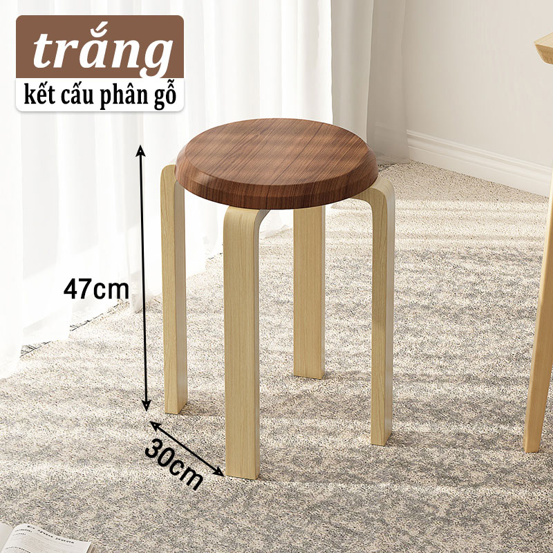Ghế gỗ mặt tròn chân dẹp ba màu sắc