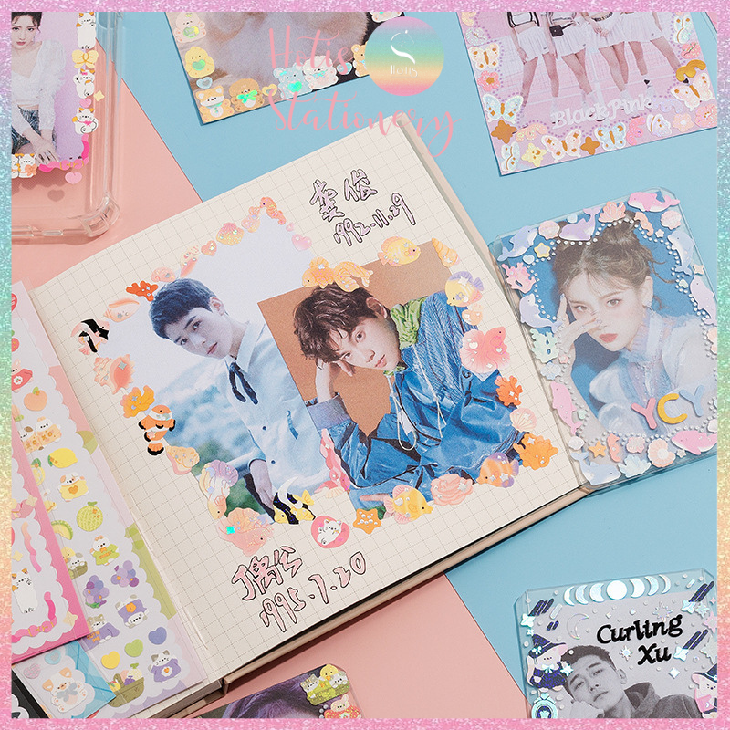 [HOTIS] [17 MẪU] Sticker trang trí card, toploader phong cách Hàn Quốc cán màng lấp lánh