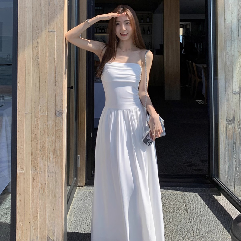 DUOHANZI Two wear black one-shoulder dress female superior temperament off-the-shoulder waist full skirt with chest skirt