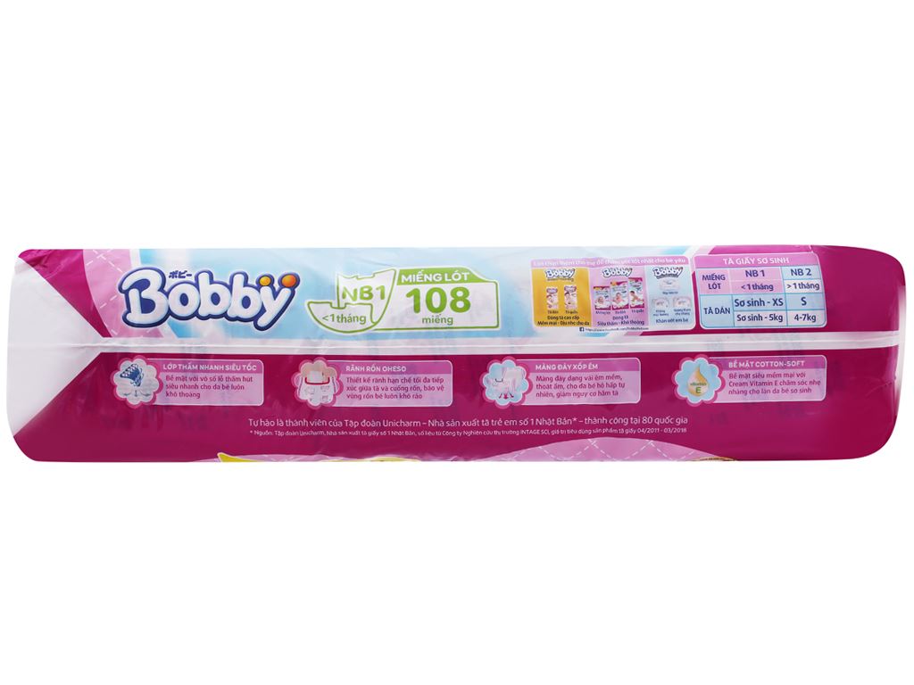 (CỘNG 9 MIẾNG) Miếng lót sơ sinh Bobby Newborn NB1 108 miếng (cho bé dưới 1 tháng <6kg)