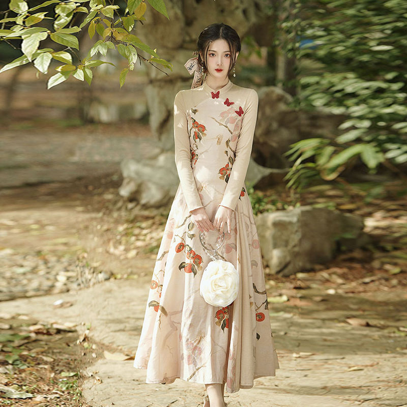 New Chinese Style Chinese Style Qipao 2023 Spring and Autumn New Retro Style Girls' Daily Youth Style Improved Dress