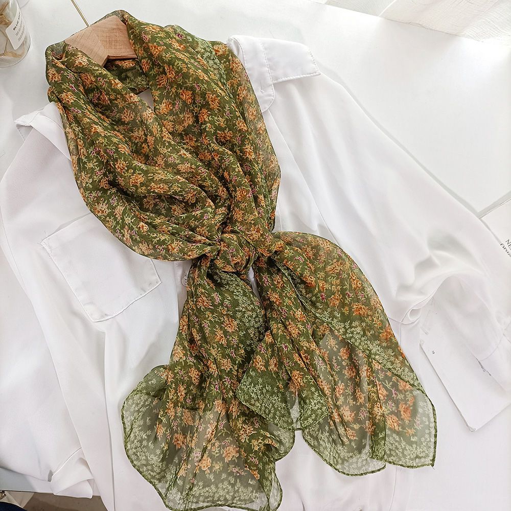 160*50cm khăn lụa nữ vải voan mỏng chống nắng hoa dễ phối khăn choàng đi biển dài