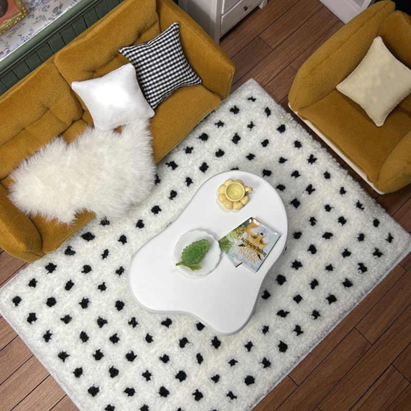 1:12/1:6 Dollhouse Miniature Carpet Plush Black Plaid Floor Mat Mini Simulation Rug Mat Model Living Room Bedroom Home Decor HENGLI.