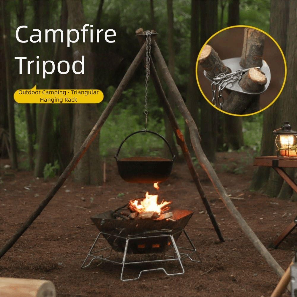 Lightweight Adjustable Chain Campfire Tripod Pot Rack Stainless Steel ...