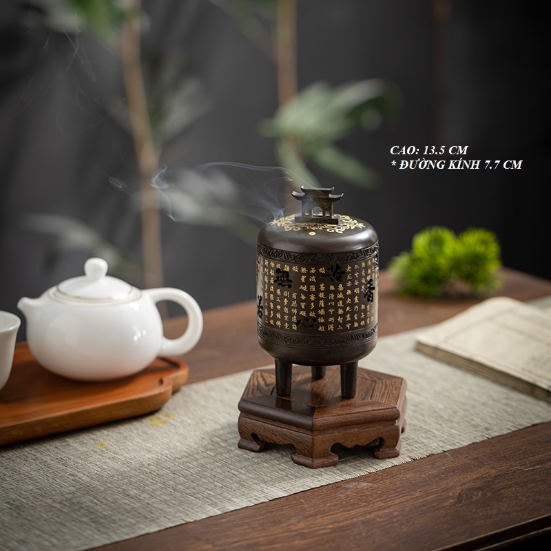 Lư hương xông trầm, đốt trầm bằng đồng nguyên chất
