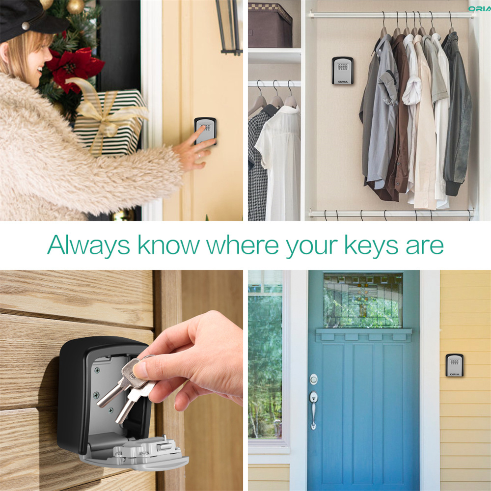 ORIA Key Security Lock Box 2Pcs Weatherproof 4-Digit Combination Key Storage Lock Box Wall Mounted Key Safe Box for 5 Keys for Indoor Outdoor 3.66 inch（Ready Stock)）