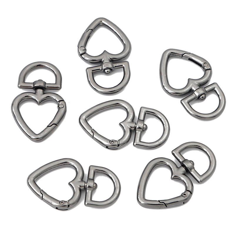 2pcs/Bag Peach Heart Shape Metal Spring Clasp Hooks Carabiner Key Ring Connectors For DIY Keychain Jewelry Making Accessories