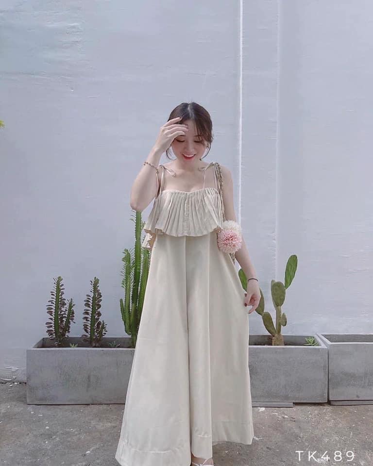 Đầm maxi 2 dây cột nơ dập li