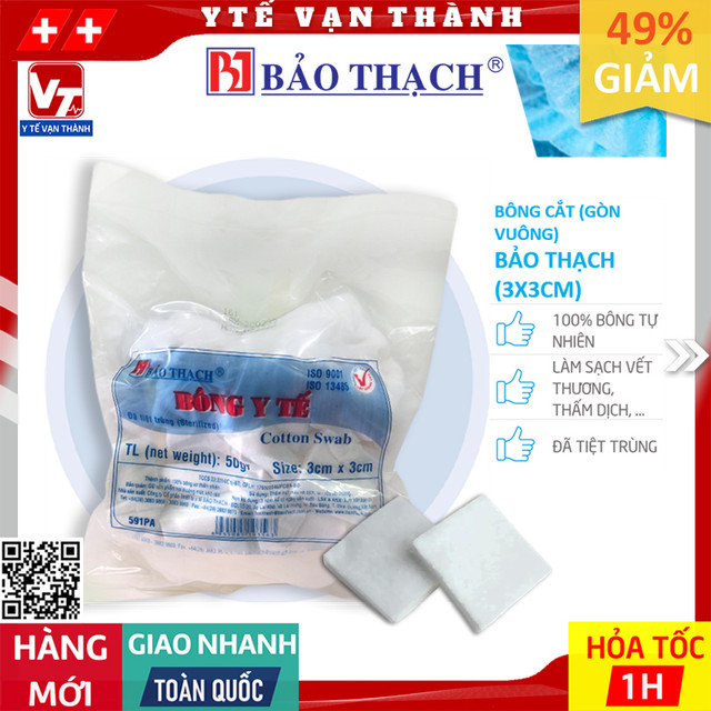 ✅ Bông Gòn Cắt (Gòn Vuông) Bảo Thạch (Bịch nhỏ) | Hoặc Nhãn Hiệu Tương Đương -VT0215 - Y Tế Vạn Thành