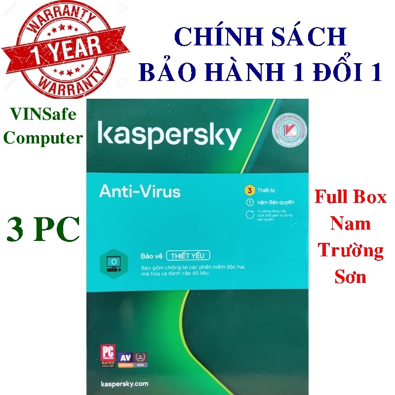 Phần mềm diệt virus Kaspersky Anti Virus 3 Thiết bị/Năm – BOX NAM TRƯỜNG SƠN