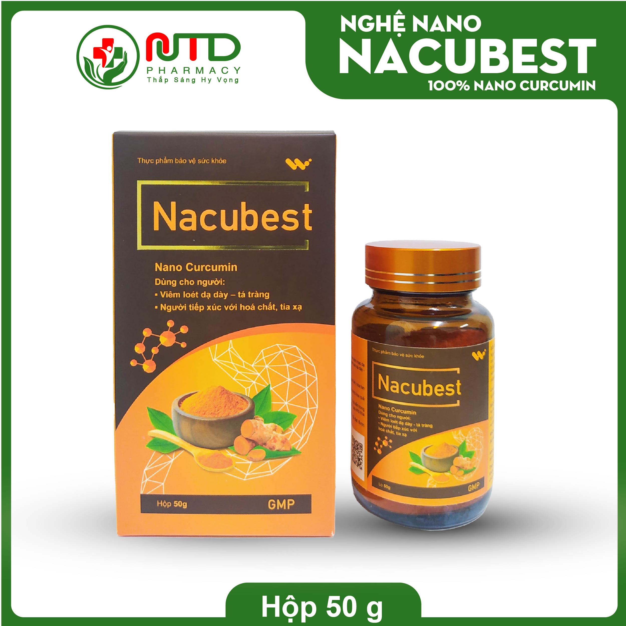 Nano Curcumin Nacubest Turmeric Powder 50g – Reduces Stomach Ulcers, Belching, Bloating, Indigestion