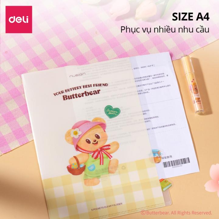 Túi Đựng Tài Liệu 5 Ngăn BUTTER BEAR Deli File Cặp Tệp Đựng Tài Liệu A4 Giấy Tờ Thiết Kế Tiện Lợi Đáng Yêu Cho Học Sinh - Hình ảnh 4