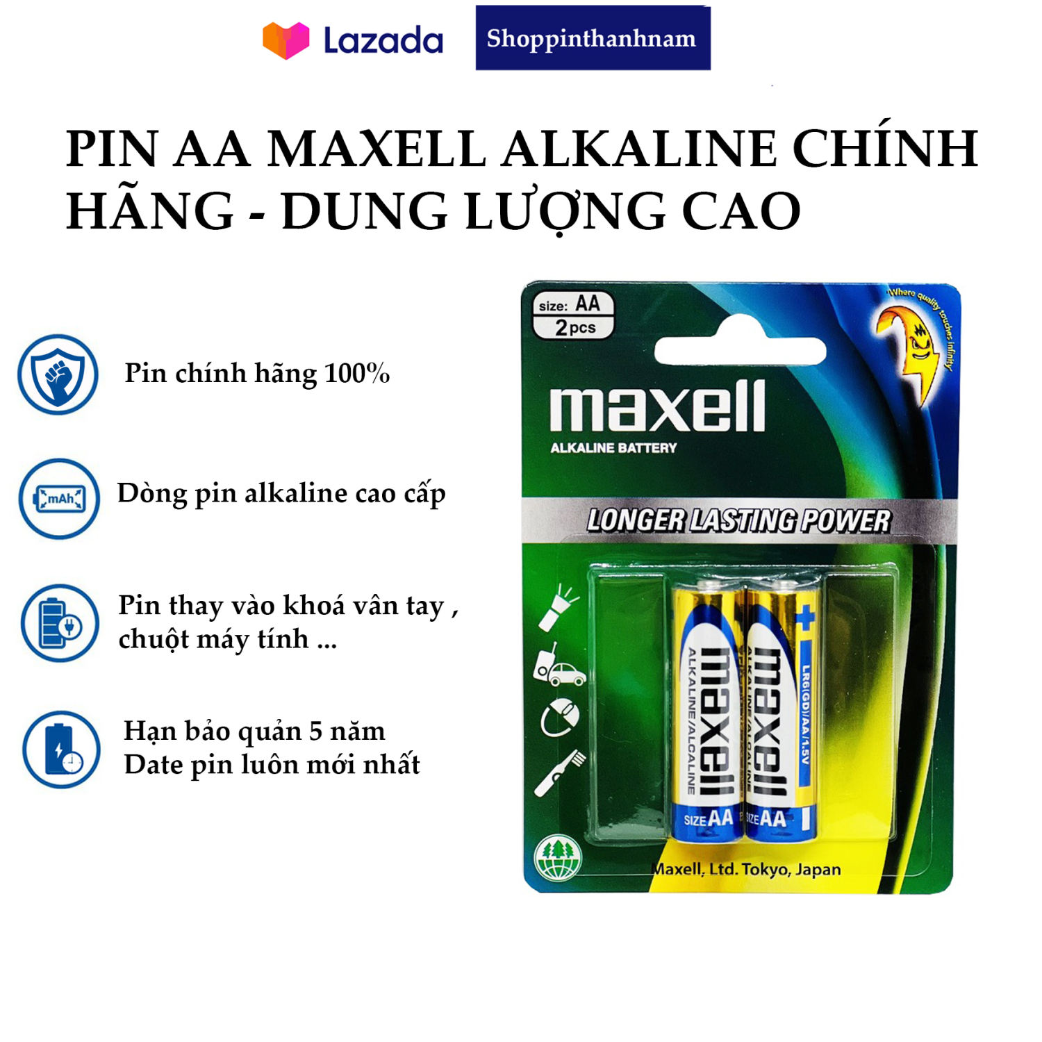 Pin AA / Pin AAA Maxell Alkaline Vỉ 2 Viên Chính Hãng
