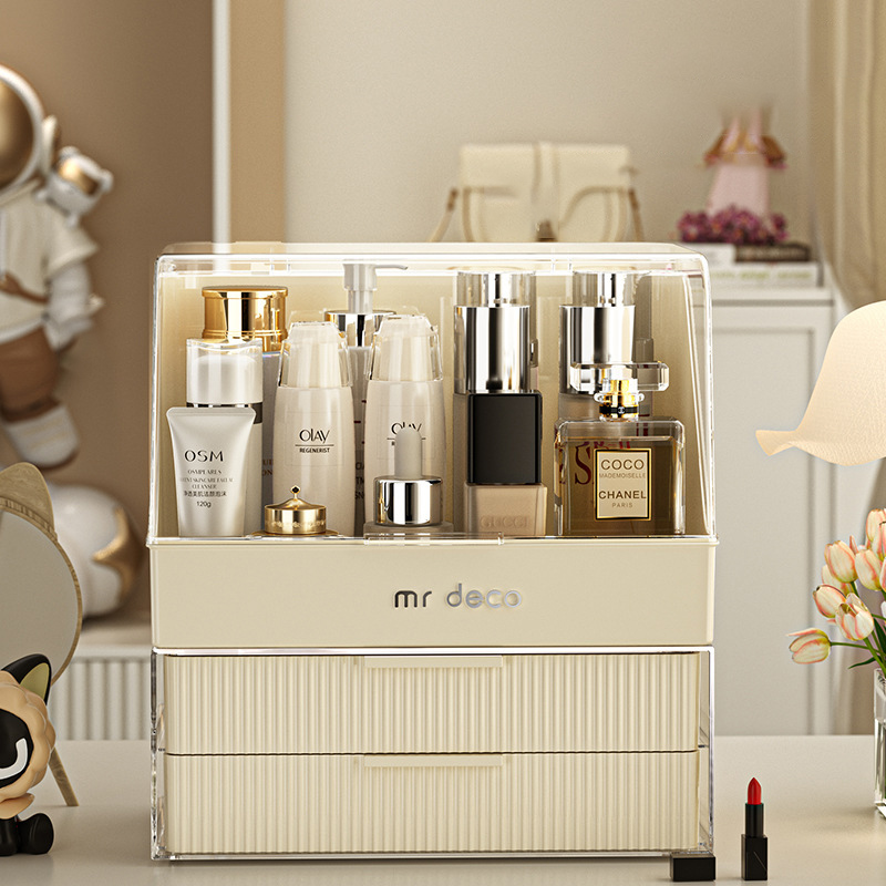 Cosmetic storage box Dustproof storage box with cover Large storage box Multifunctional storage box Drawer type Skin care products dresser shelf