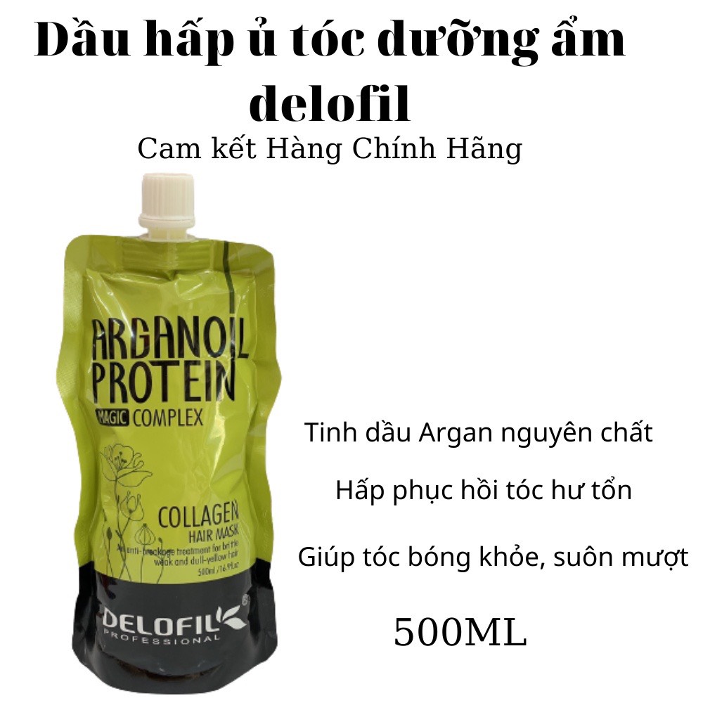 Hấp dầu Collagen Delofil Arganoil Protein siêu mượt 500ml (Túi)