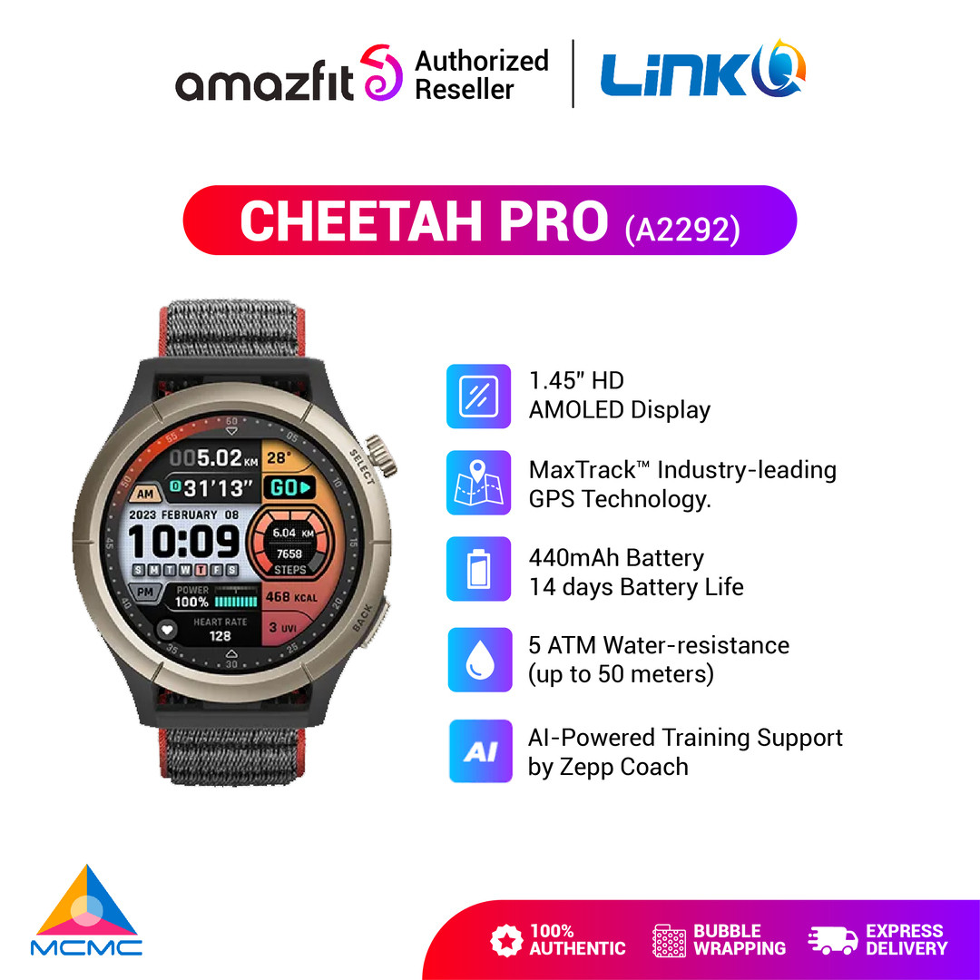 Amazfit Cheetah Pro Smartwatch - 1.45” AMOLED Screen Display, 156