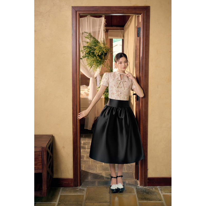 CÉLESTE - Chân váy tafta đen Hana Skirt