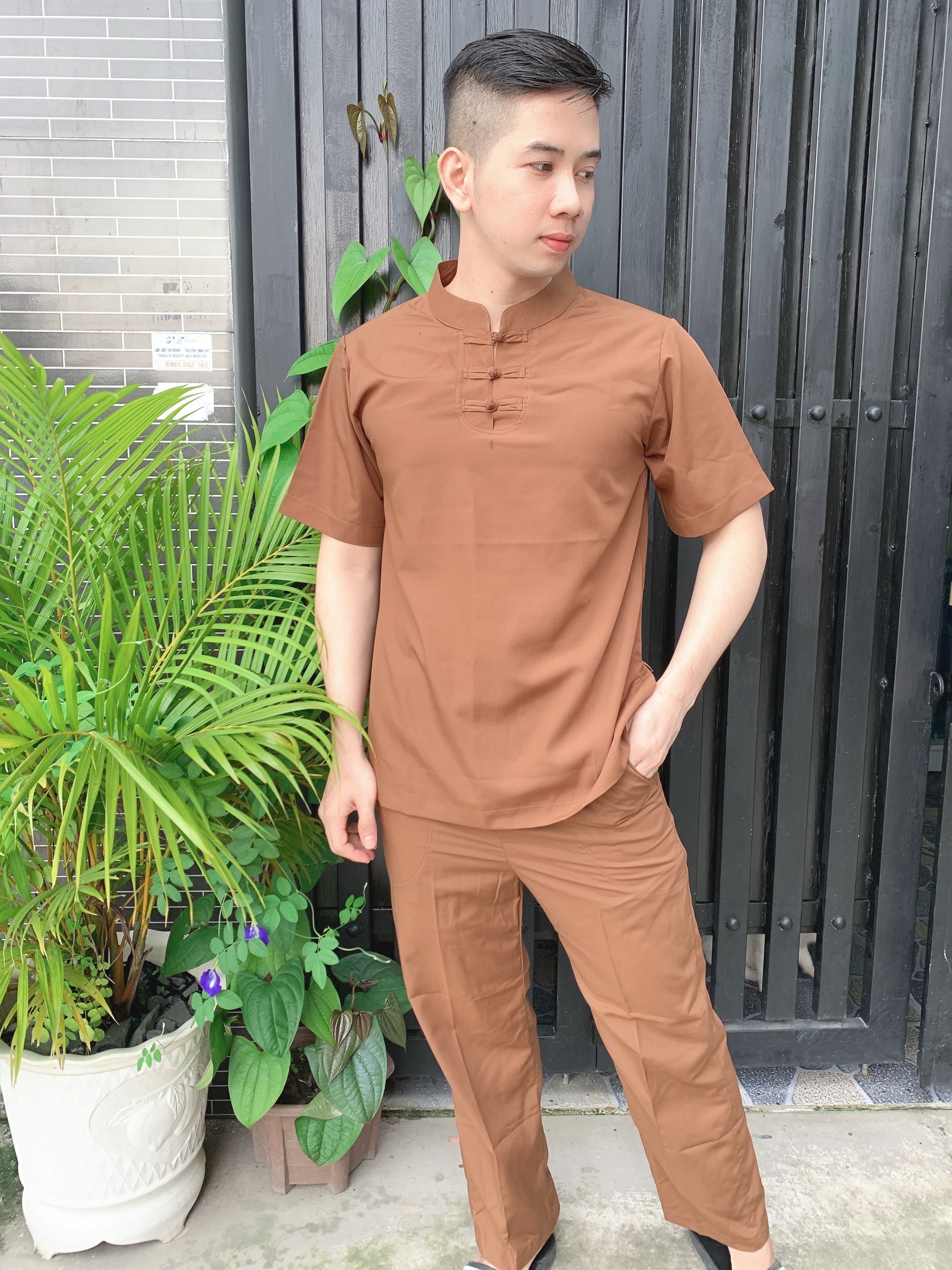 ĐỒ LAM ĐI CHÙA  3 Nút Tay Ngắn