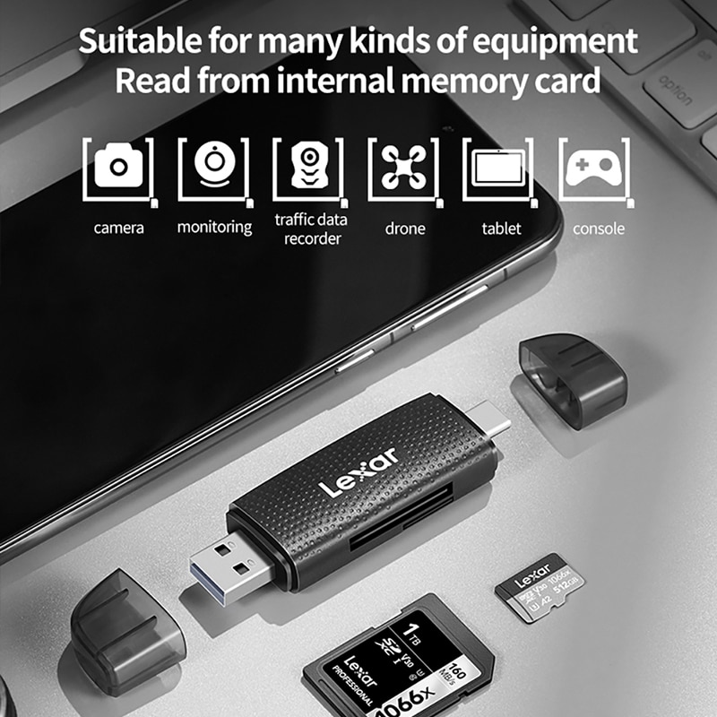 2023new Lexar 2-In-1 Card Reader Dual-Use Card Reader For Mobile Phones And Computers USB 3.2 Type-C Dual Inter TF/SD Memory Card