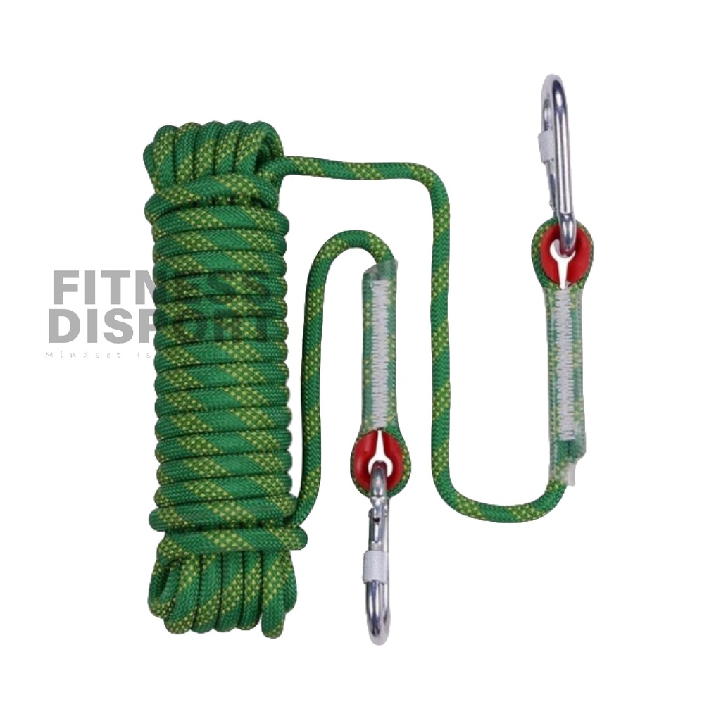 blue 10mm- 10m Climbing Rope 2 Hooks Tali Panjat Pokok Outdoor Safety  Survival Equipment Paracord Cord登山绳