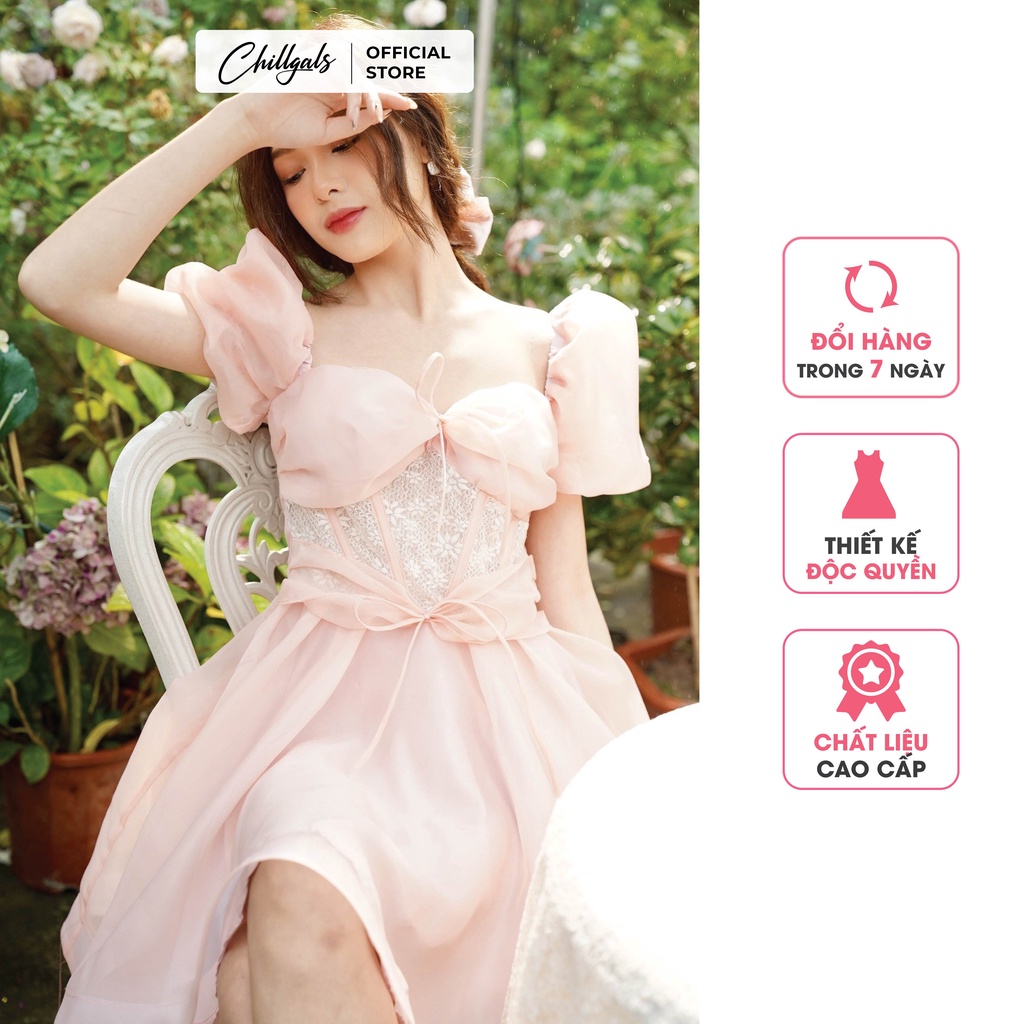 Váy corset công chúa Chillgals xòe bồng tôn dáng chất tơ nến cao cấp VA-036