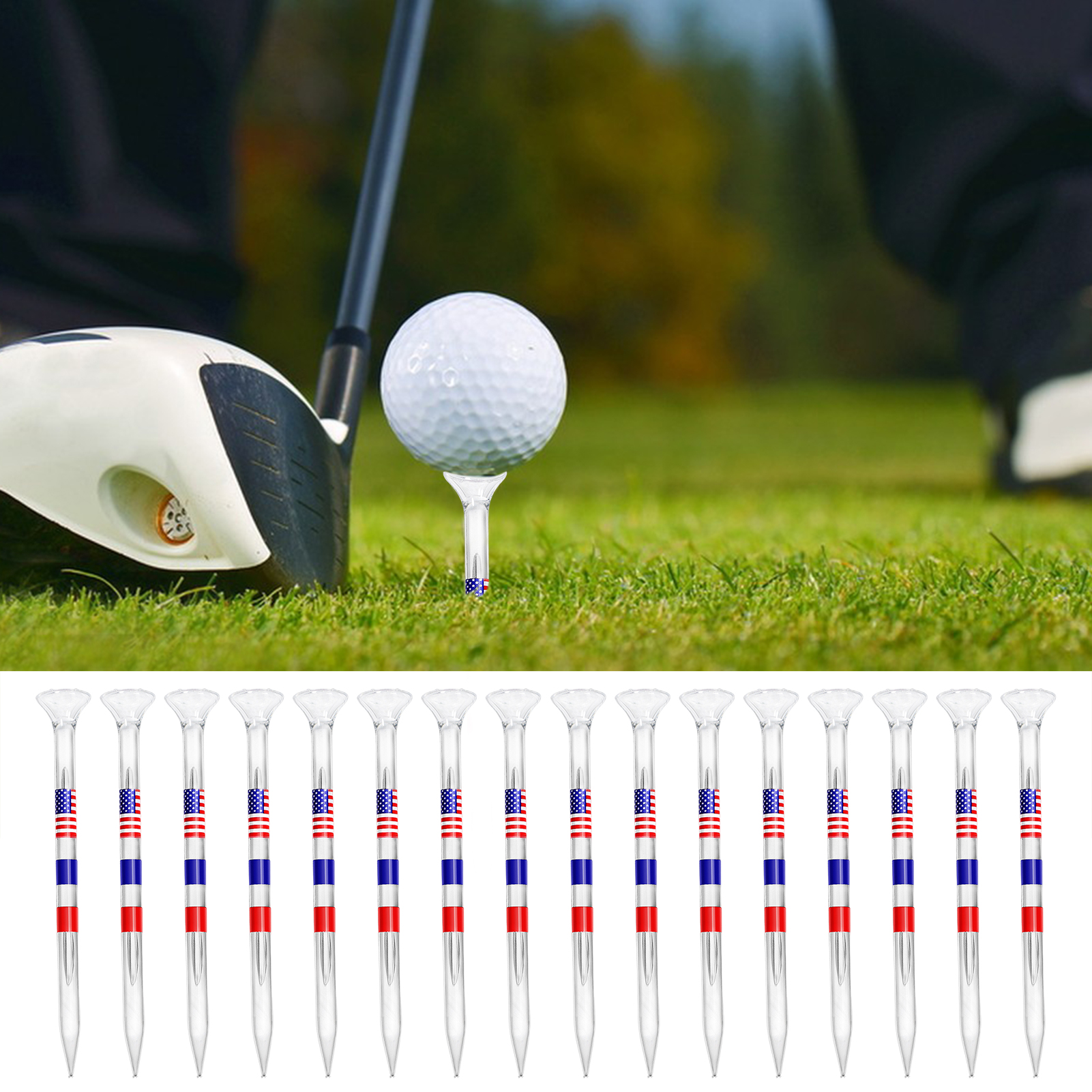 Durable Plastic Tees American Flag Golf Tees Premium Unbreakable Golf Tees 20 Pcs Reduce Friction American Flag Print Long-lasting Reusable Golf Accessories for Enhanced Performance for Golfers
