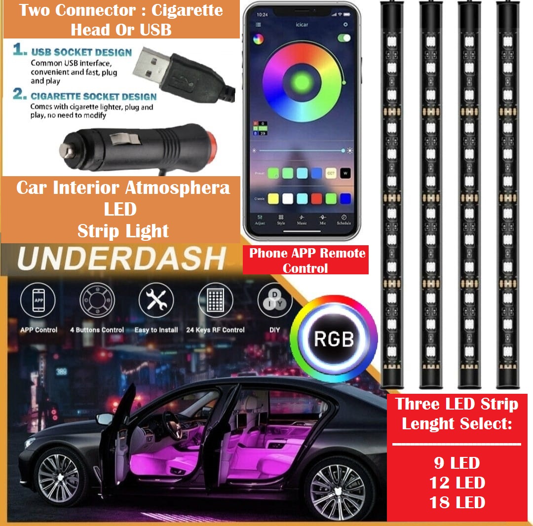 LED Lights For Car, LED Lights Interior Car Accessories With 2 In 1 Design,  16Million Colors Music DIY Under Dash Car Lights, DC 5V, Plug And Play.
