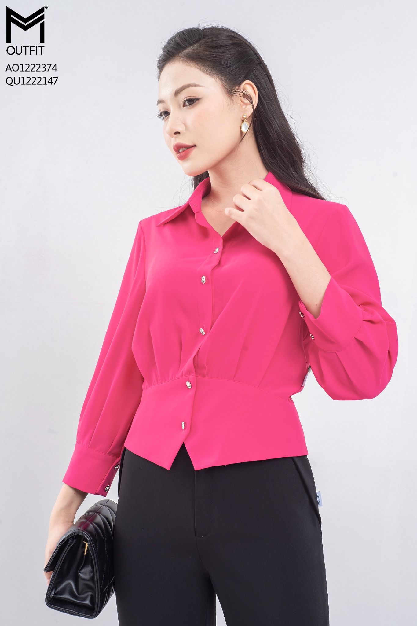 Áo sơ mi dáng croptop, tay lỡ -Mmoutfit