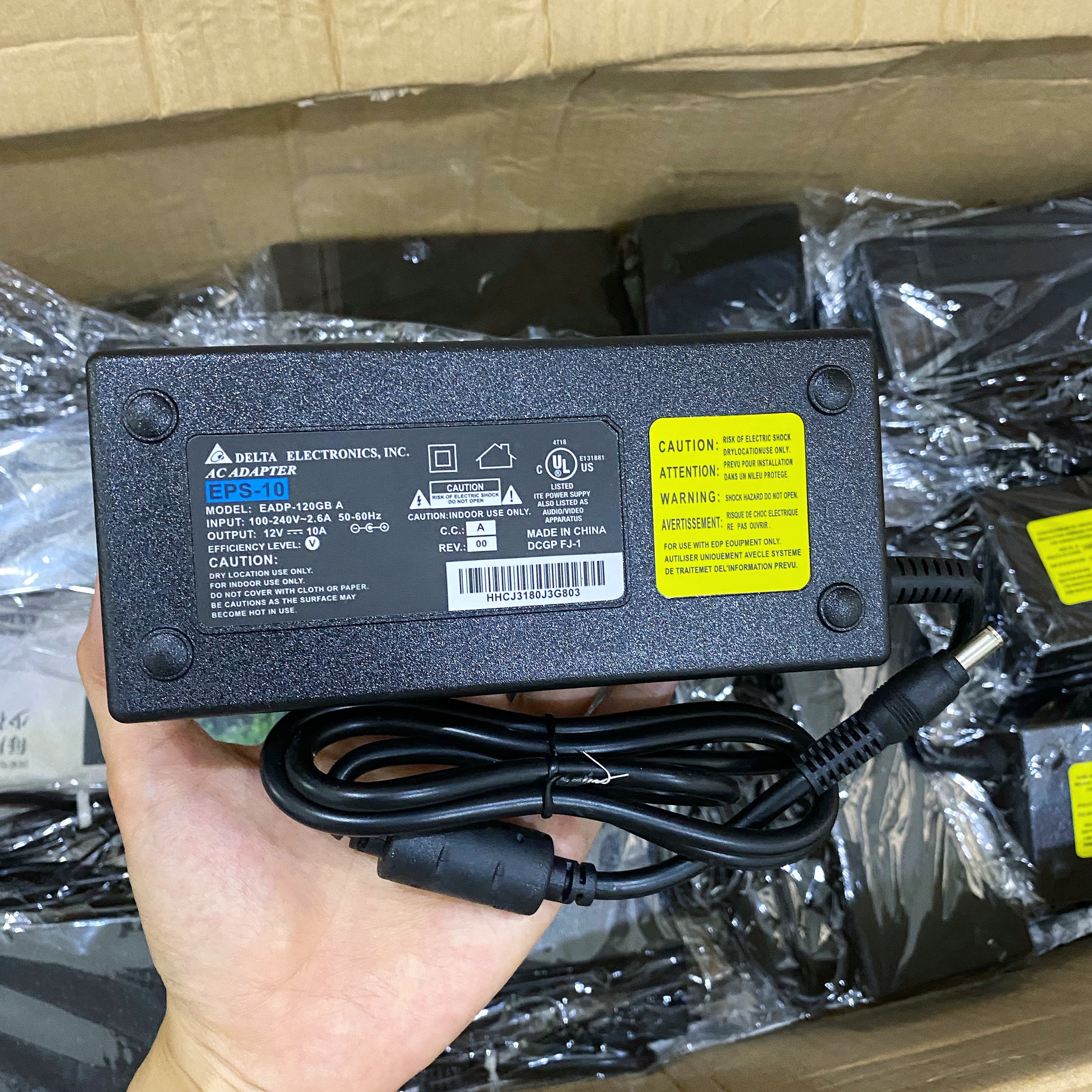 Adapter Nguồn 12V 10A DELTA Chạy Cho Camera, Đèn Led