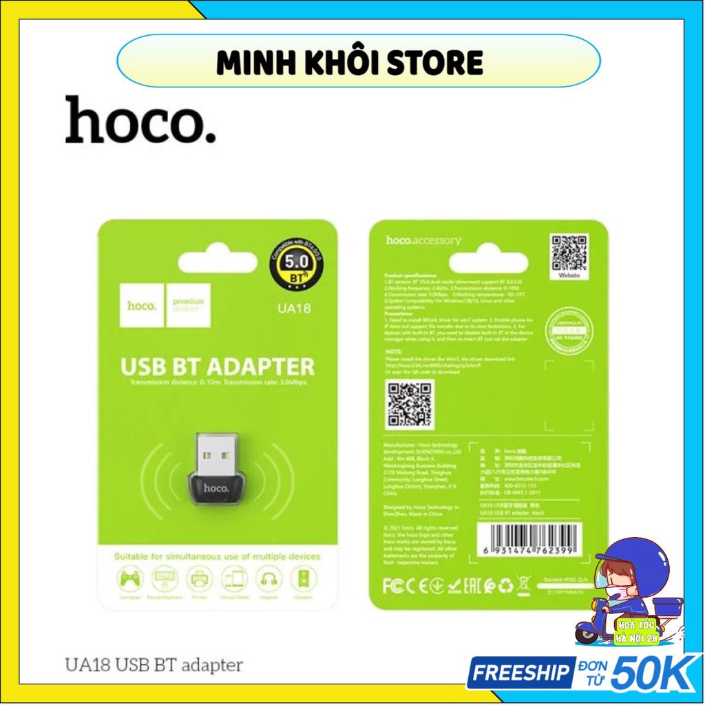 USB Bluetooth Hoco UA18 5.0 Kết Nối Bluetooth Cho Laptop, PC