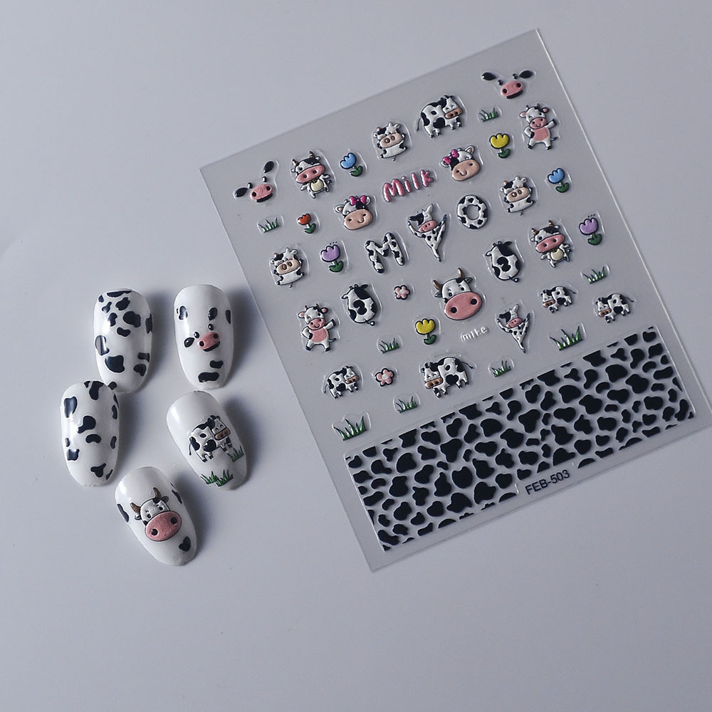 Sticker Nail 5D Lụa Nổi | Bò Sữa | Hình Dán Móng Tay FEB-503