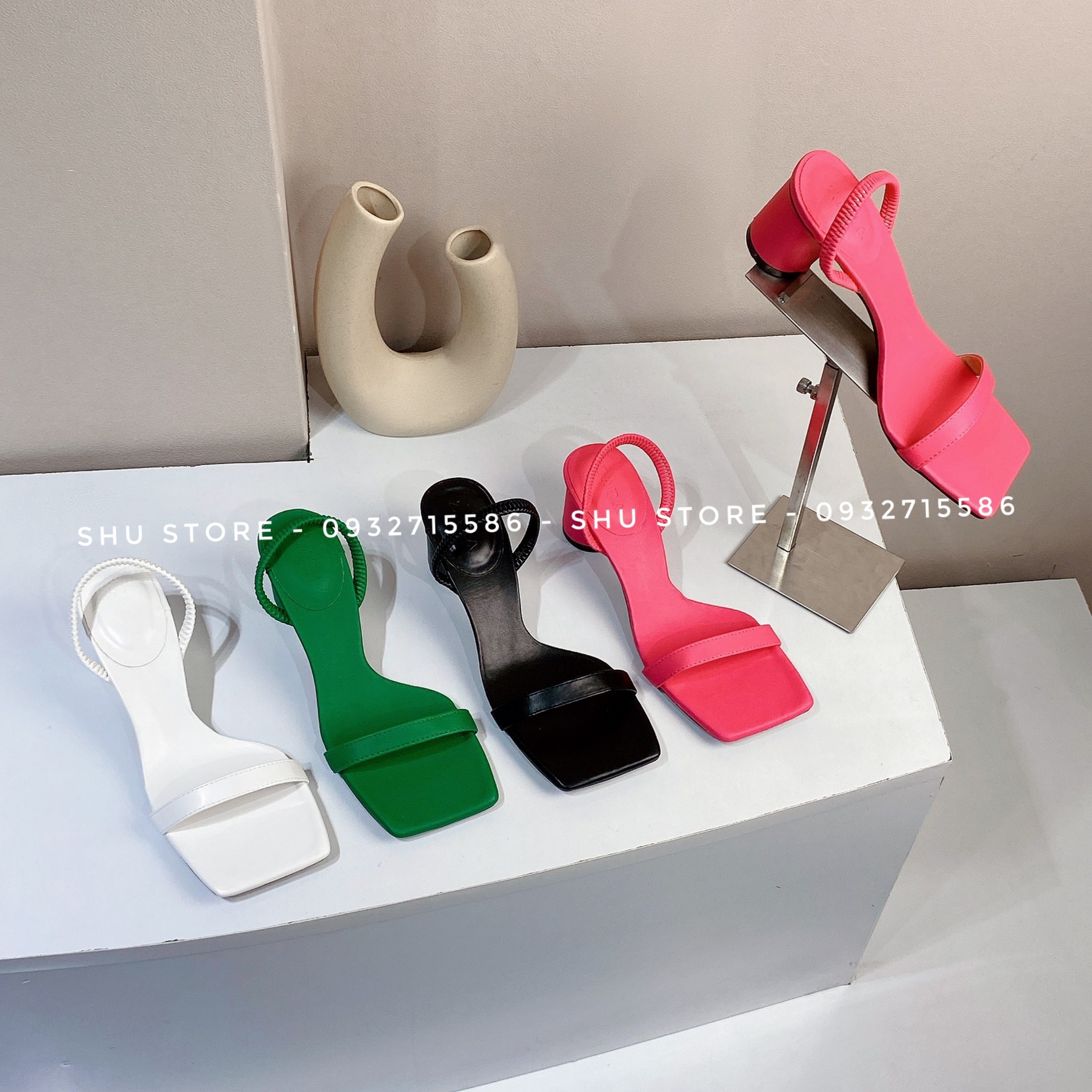 Sandal nữ thời trang shu store - sandal mũi vuông gót trụ quai hậu khoét eo