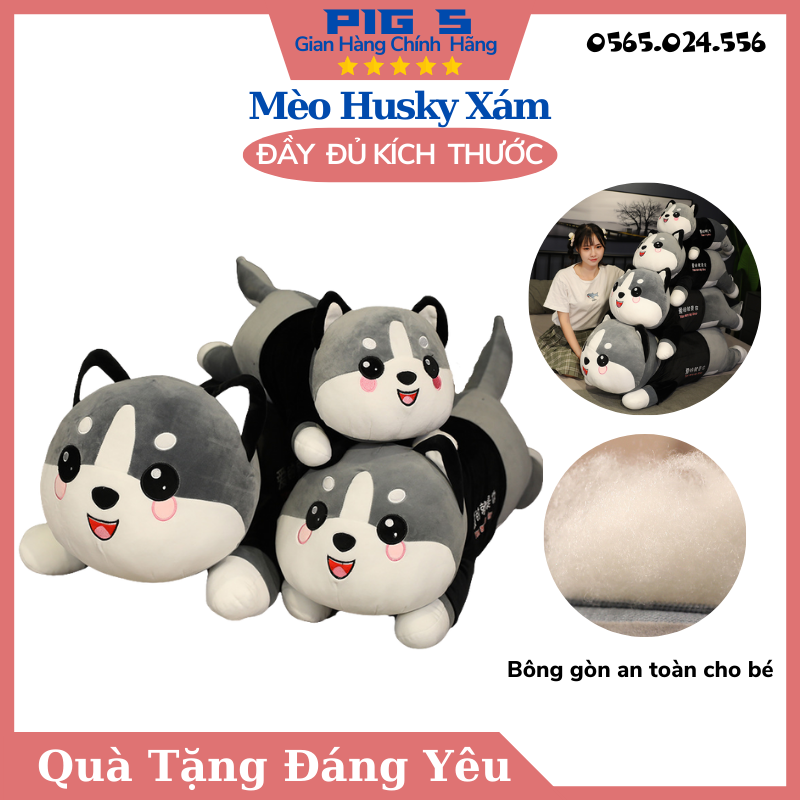 Gấu Bông Mèo Husky Nhồi Bông Mặt Ngáo siêu to khổng lồ dễ thương, BH 1 đổi 1