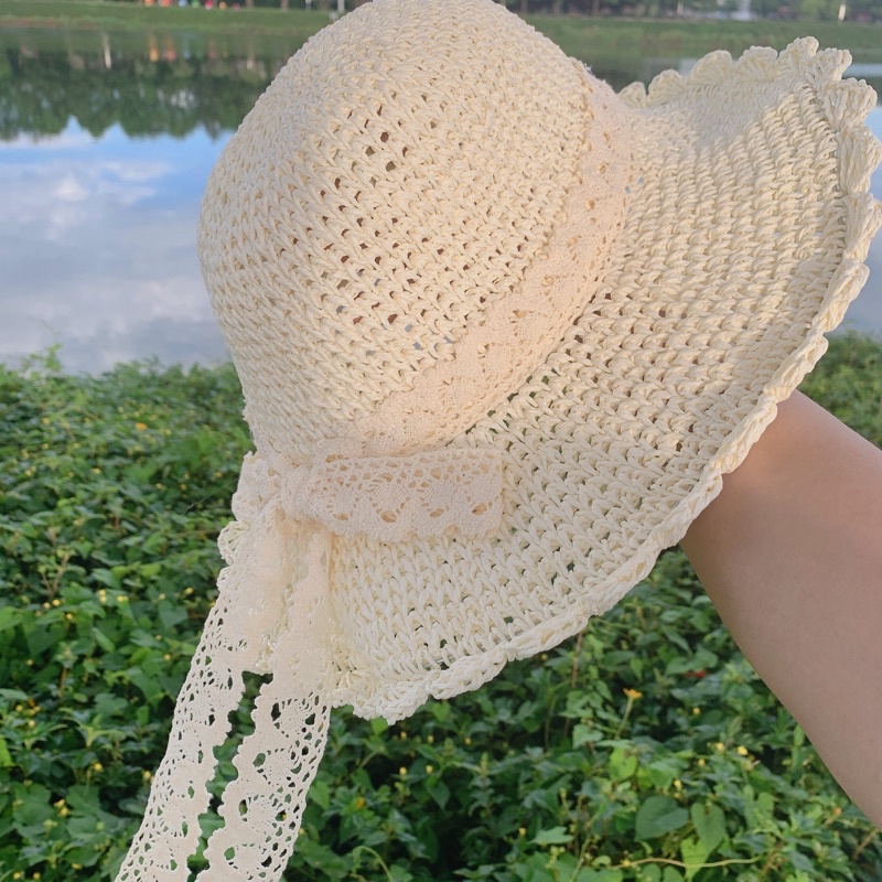 Mũ cói mềm vintage thắt nơ sau xinh xắn