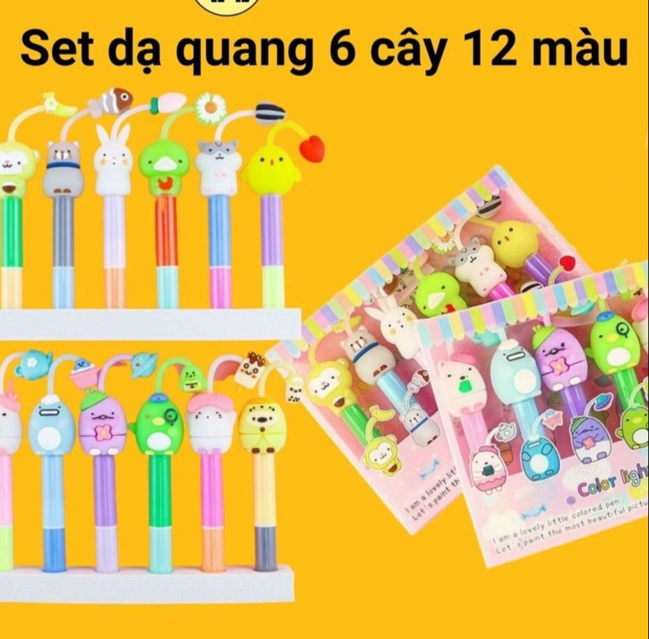 Set gồm 6 cây dạ quang đầu thú 12 màu