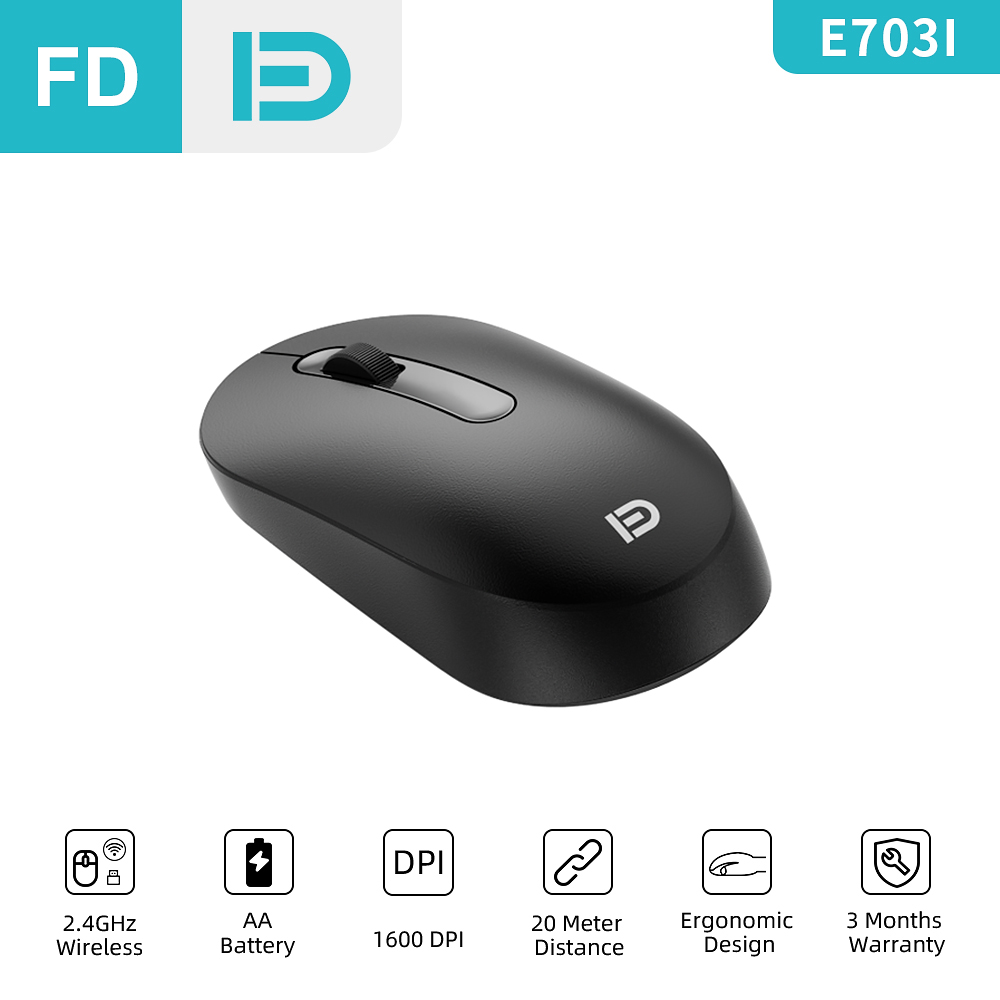 FD E703i Wireless Mouse, 2.4G USB, 1600DPI, Office Mouse Basic Mice thumbnail