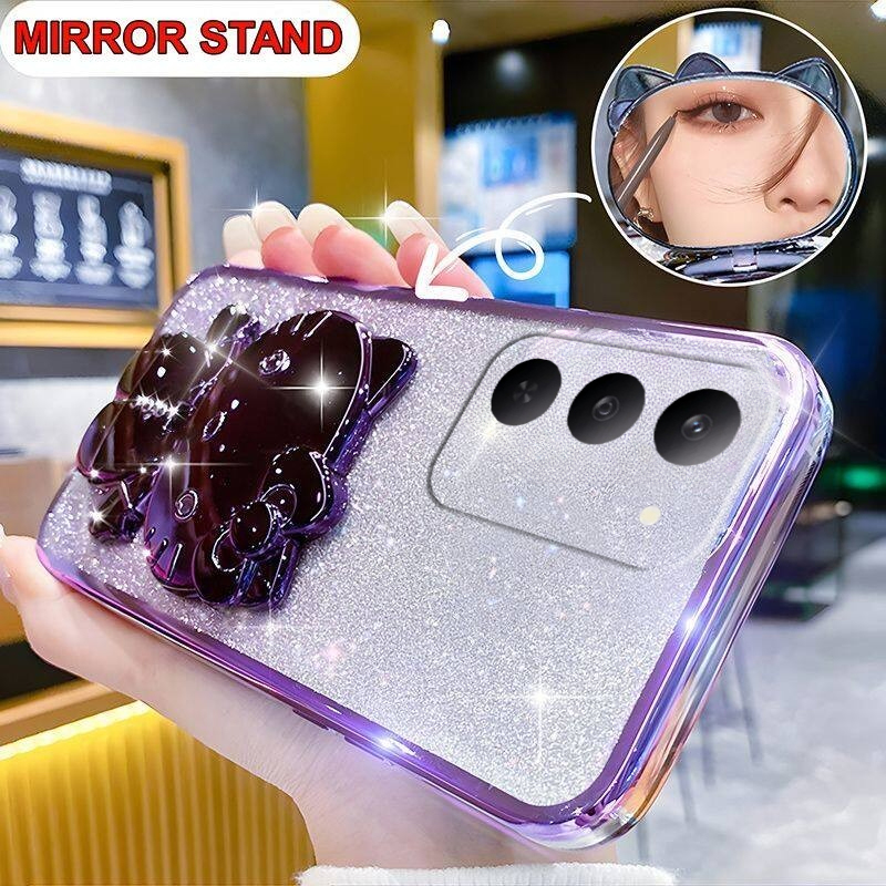 New Phone case Realme C75X C75 14X Back cover Camera Protection Semi Transparent Soft Silicone Rabbit bracket Shockproof Exquisite Glitter Powder for Realme 14X C75 C75X case. 