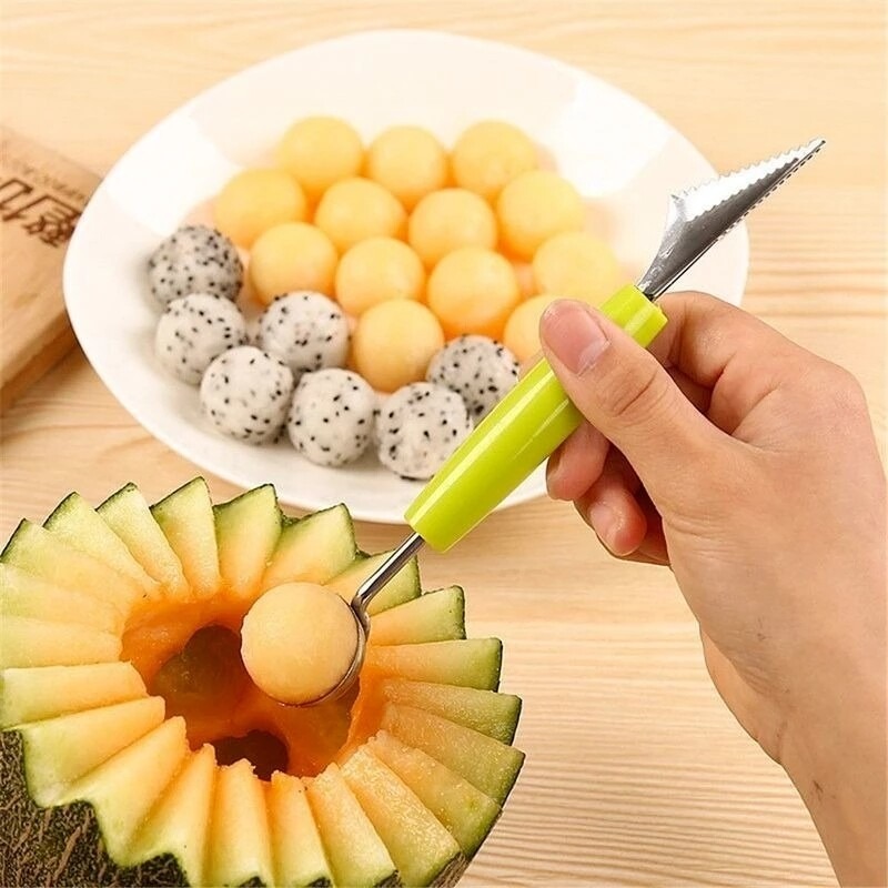Household 3-in-1 Fruit Ball Digging Carving Knife Stainless Steel Fruit Bag Watermelon Ball Digging Machine Kitchen Gadgets