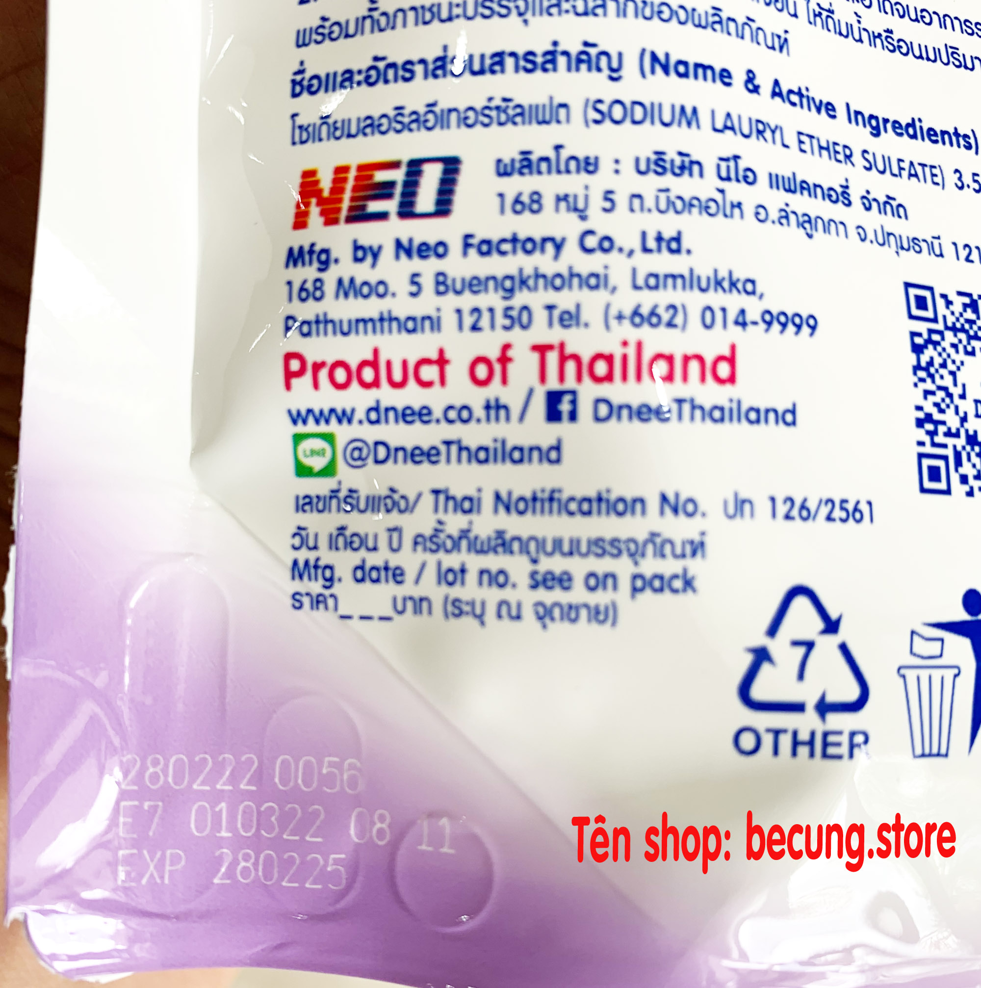 [Túi 600ml]- Nước giặt xả Dnee Thái Lan túi 600ml.