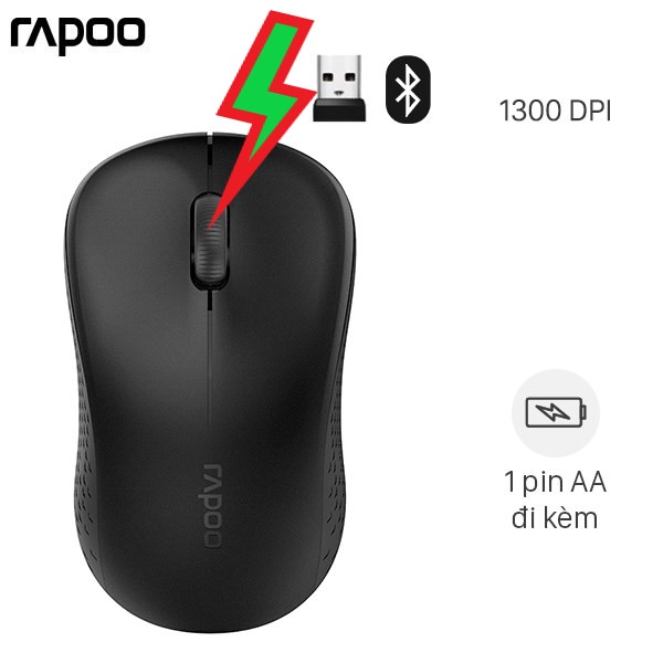 Chuột Không Dây Bluetooth Rapoo M160 Đen - (tặng kèm Pin AA)